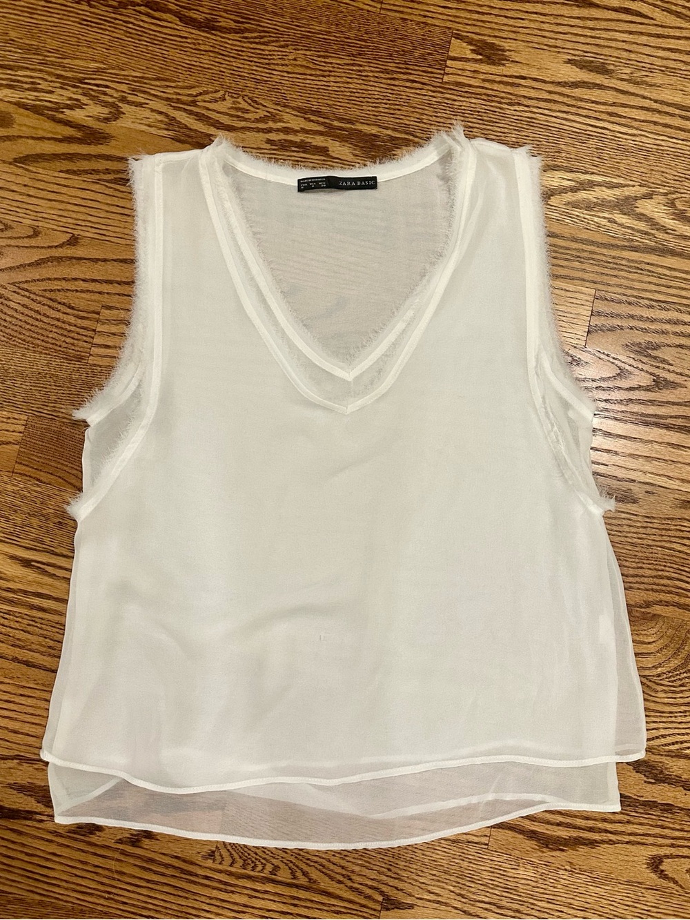 Zara White Sheer V-Neck Layered Tank